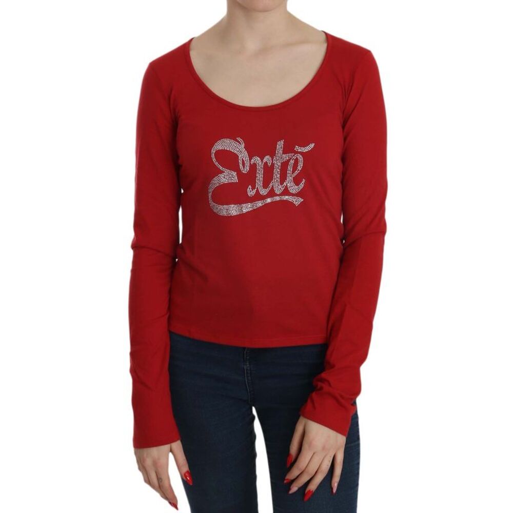 Exte Red Crystal Embellished Long Sleeve Women's Blouse
